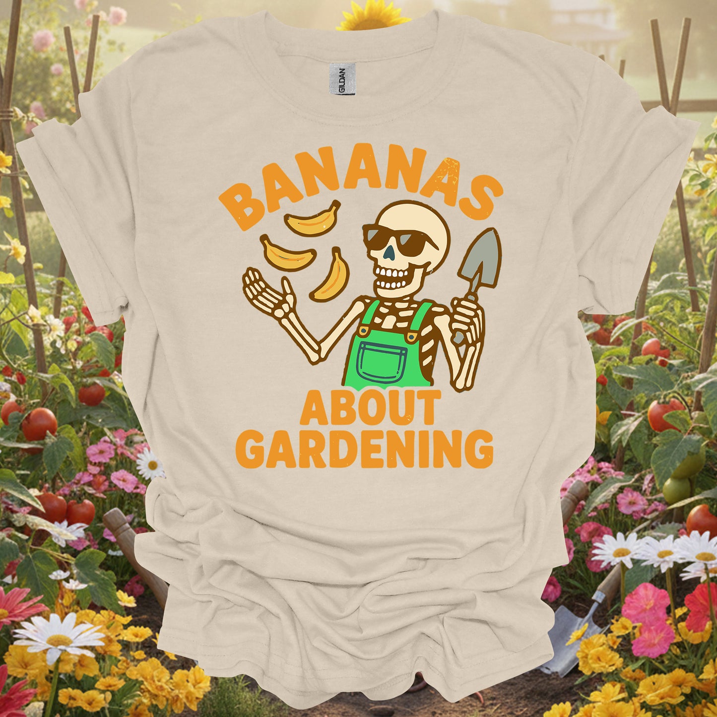 "Bananas About Gardening" Skeleton T-Shirt - Funny Retro Gardener Gift