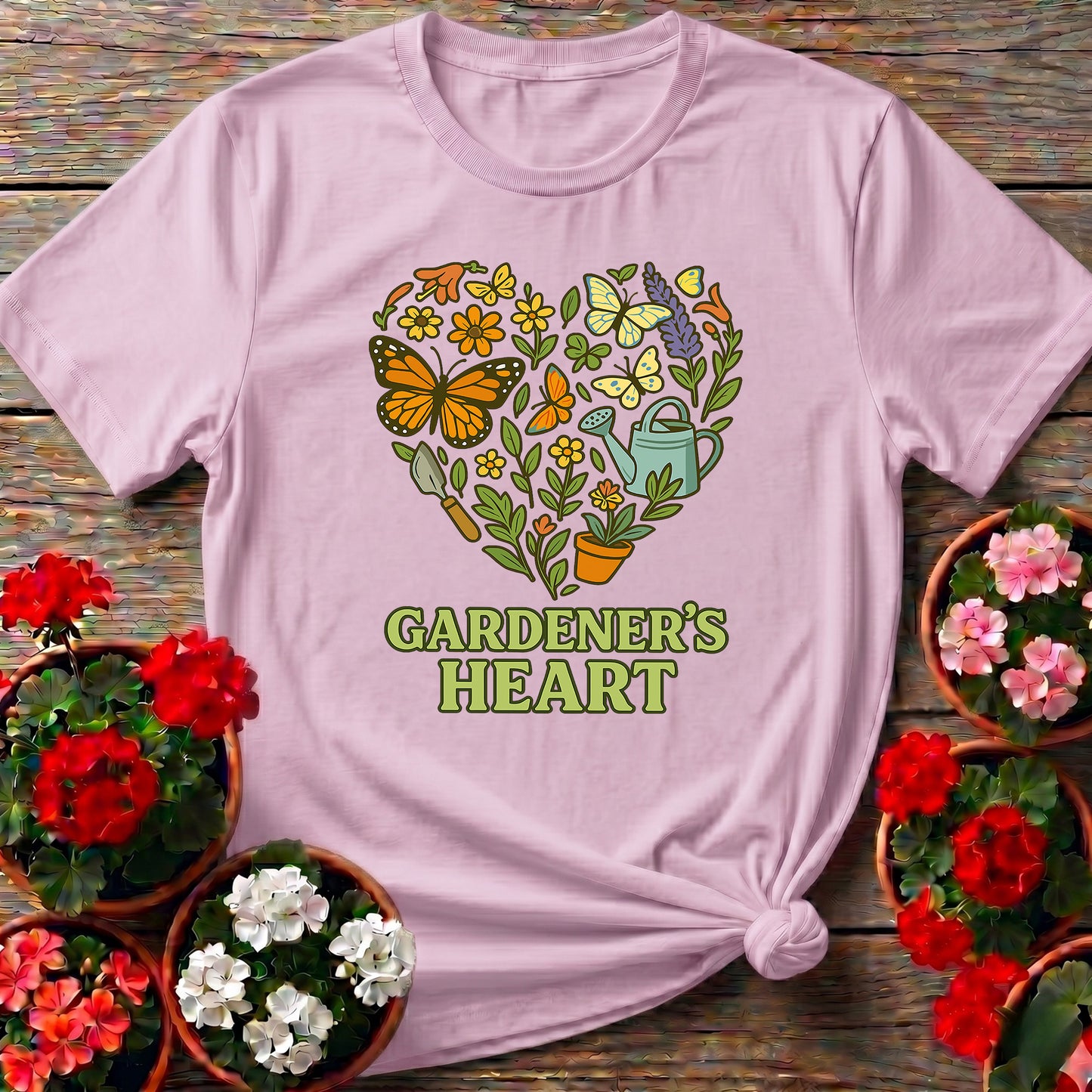 Gardeners Heart Butterfly Floral Wreath T-shirt