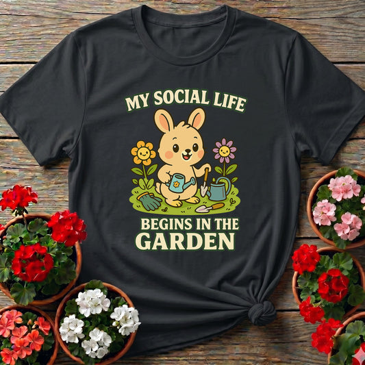 My Social Life Begins In The Garden Funny Rabbit Tee