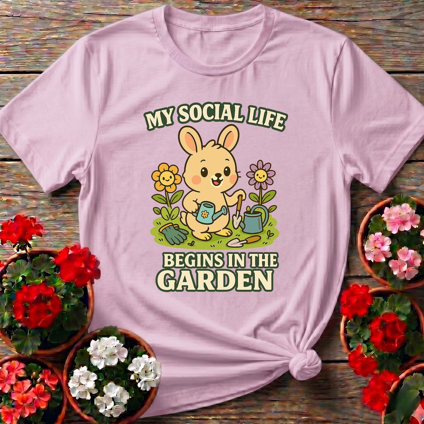My Social Life Begins In The Garden Funny Rabbit Tee