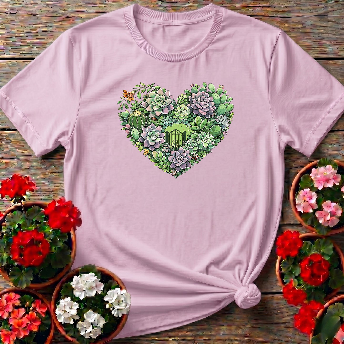 Succulent Heart Intricate Floral Art T shirt