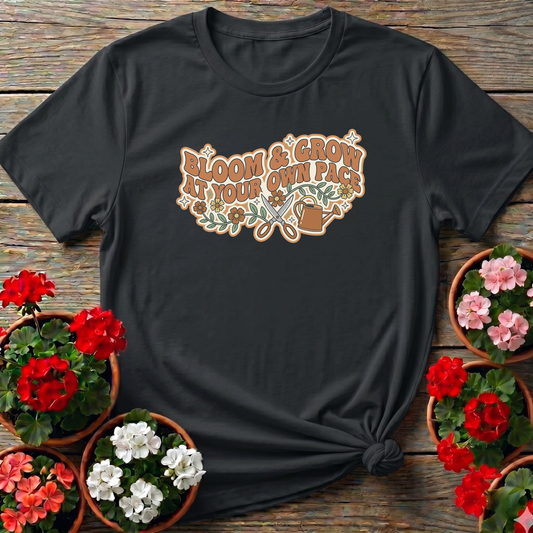 Bloom And Grow At Your Own Pace Retro Gardening Tee