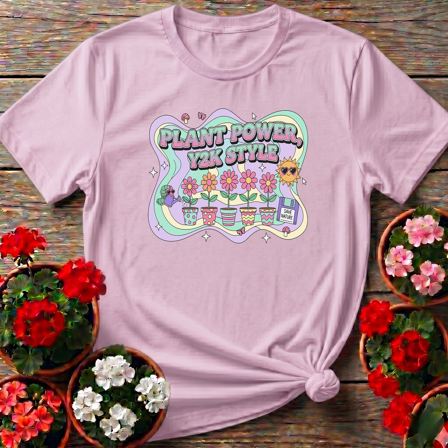 Plant Power Y2K Style Psychedelic Gardening T-shirt