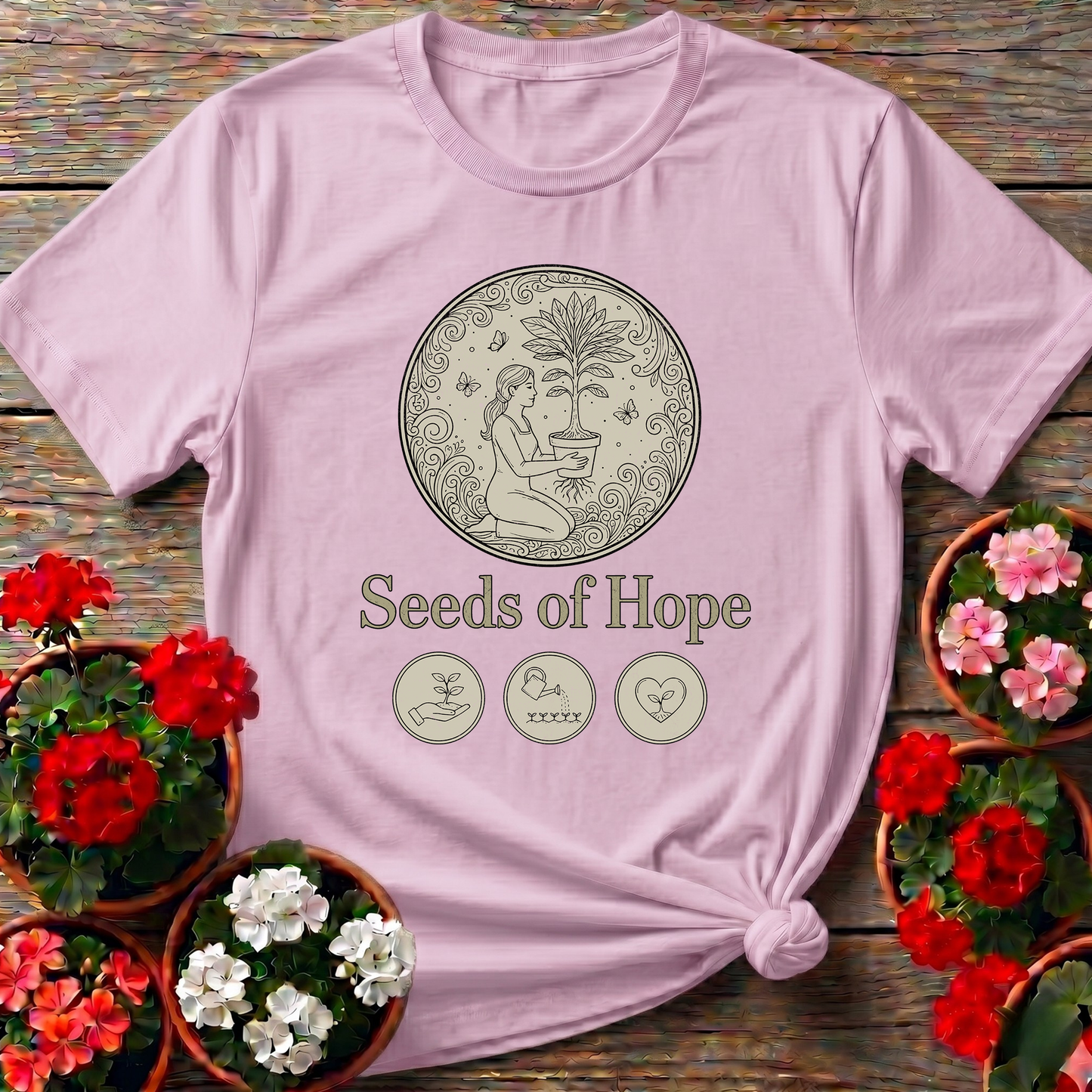 Seeds of Hope Elegant Line Art Gardening Graphic Tee