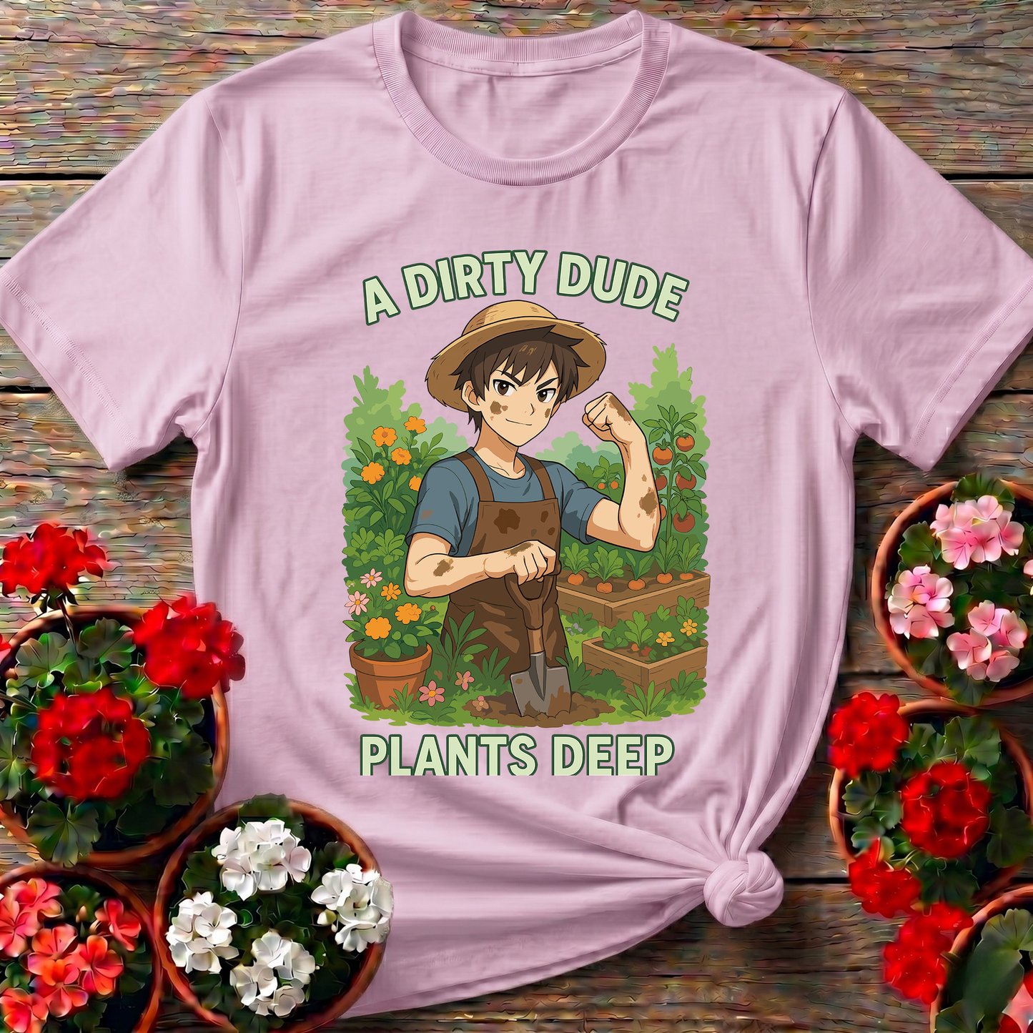 A Dirty Dude Plants Deep Anime Style Vegetable Gardener Statement T-Shirt