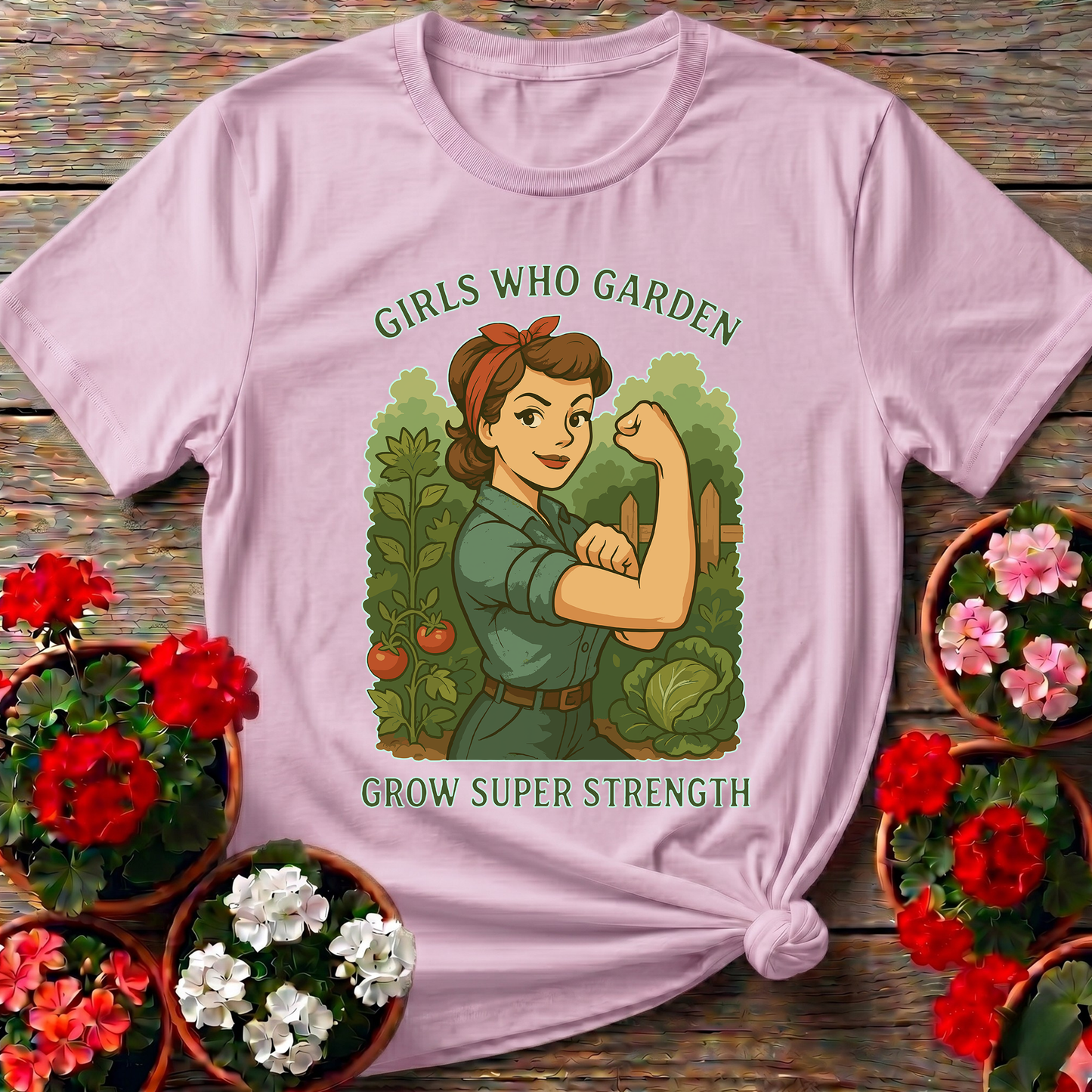 Girls Who Garden Grow Super Strength Retro T-shirt