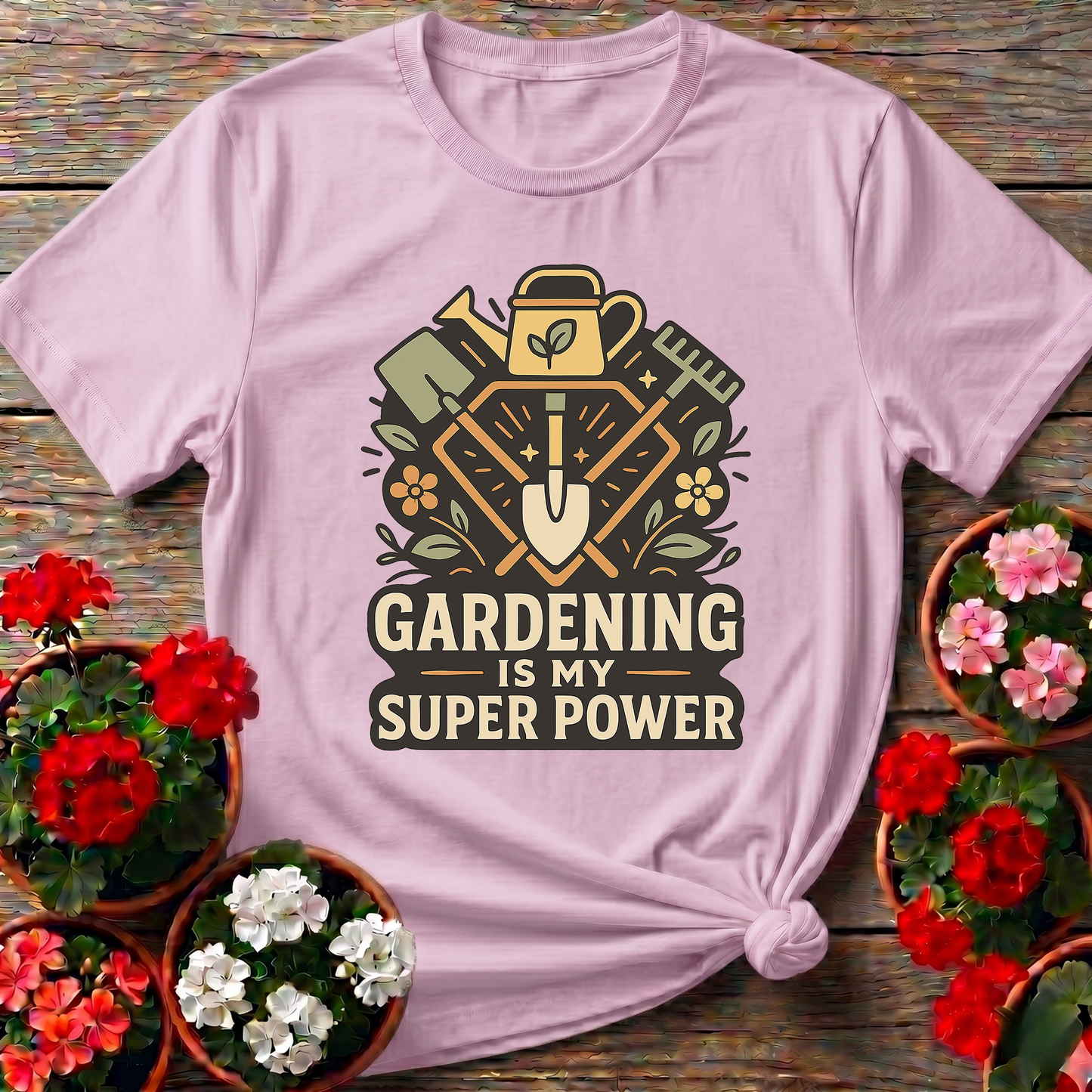 Gardening Is My Super Power Vintage Tool Badge T-shirt