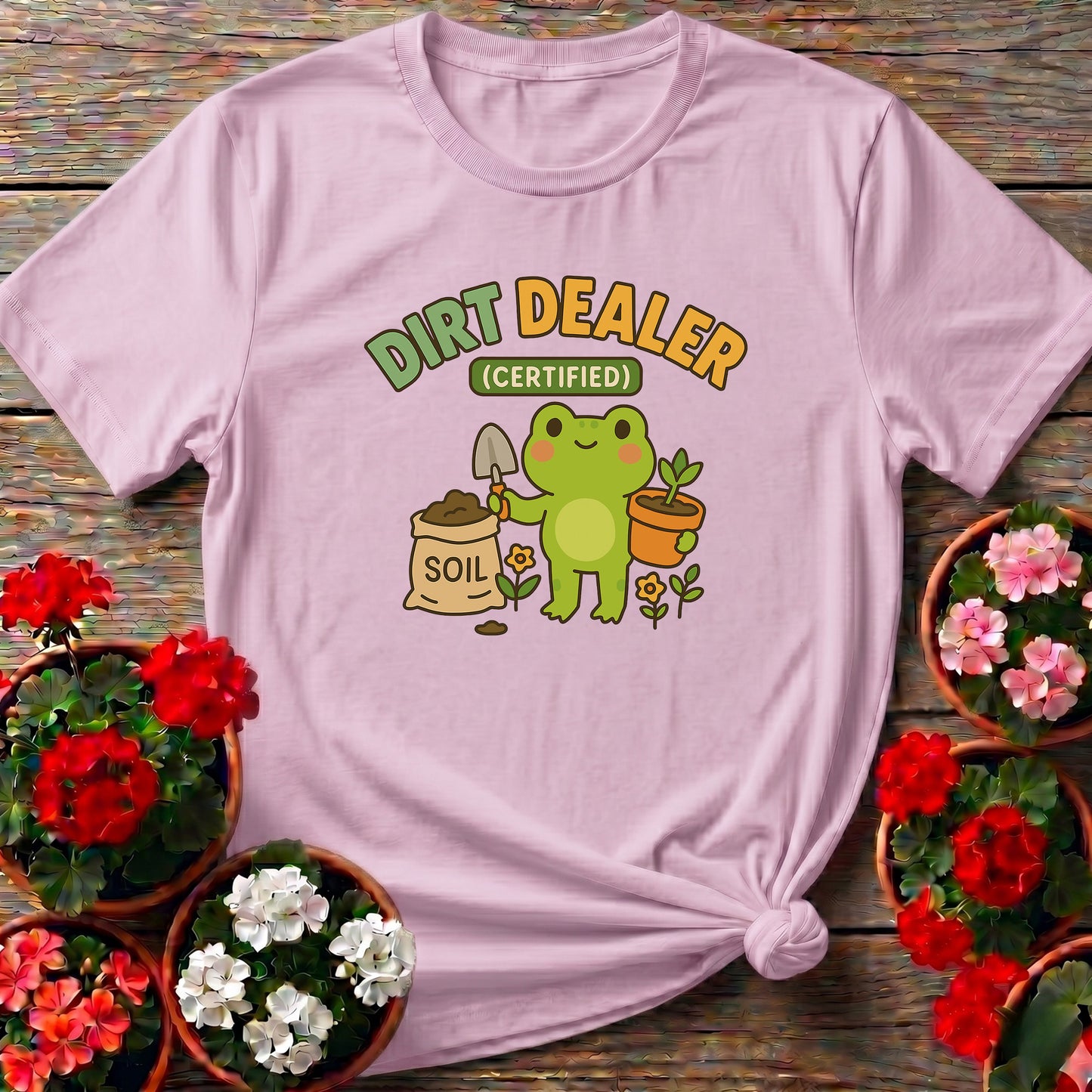 Certified Dirt Dealer Funny Frog Gardener Tee