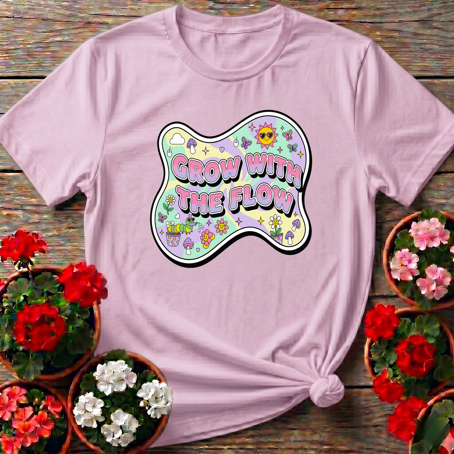 Groovy Grow With The Flow Retro Y2K Garden Tee
