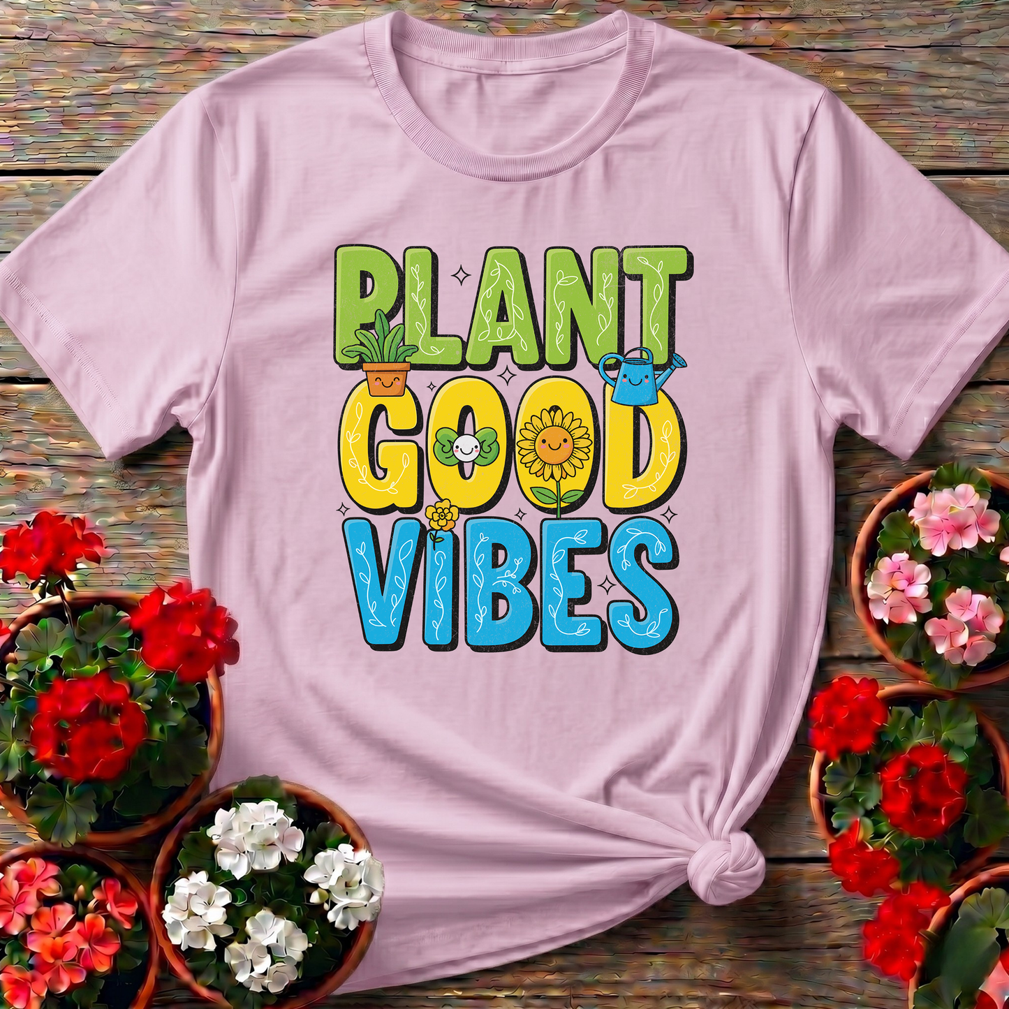 Plant Good Vibes Kawaii Sunflower Garden Tshirt