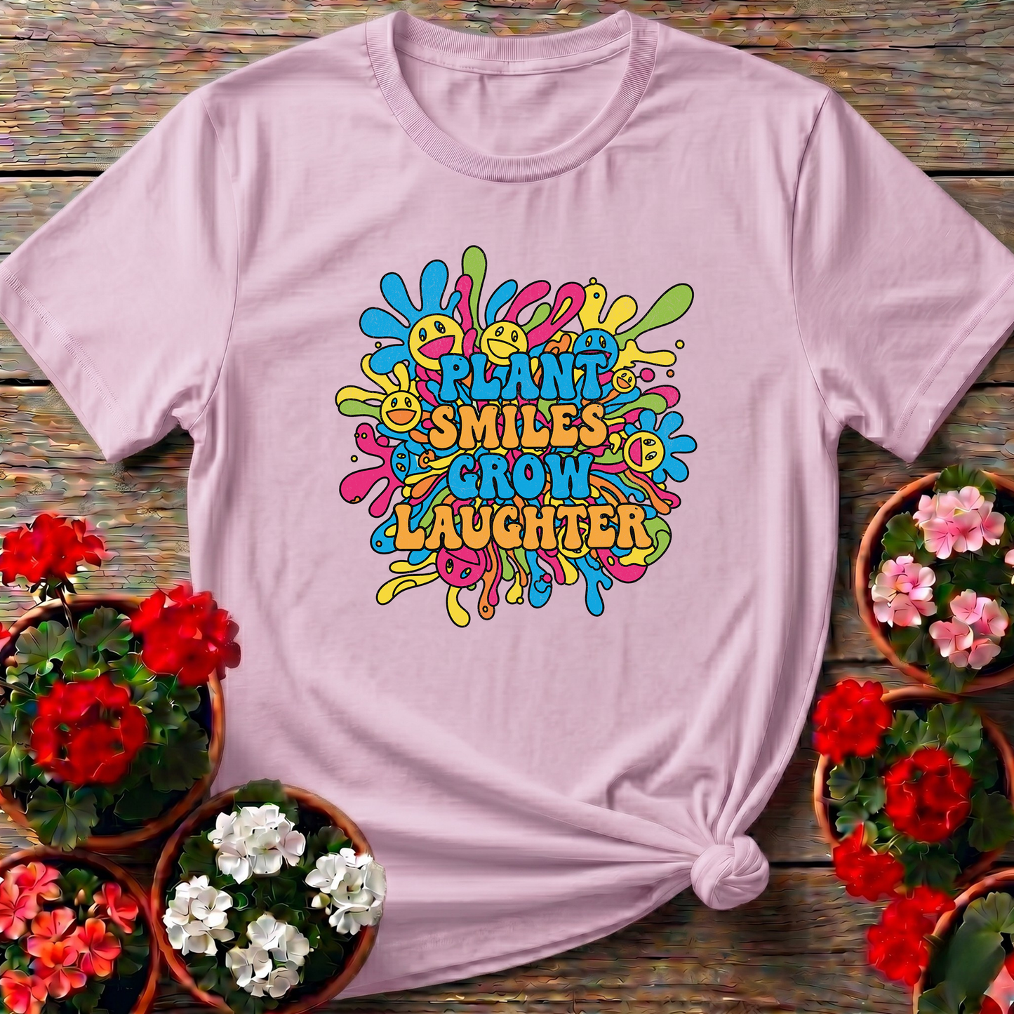 Plant Smiles Grow Laughter Groovy Flower Power Tee