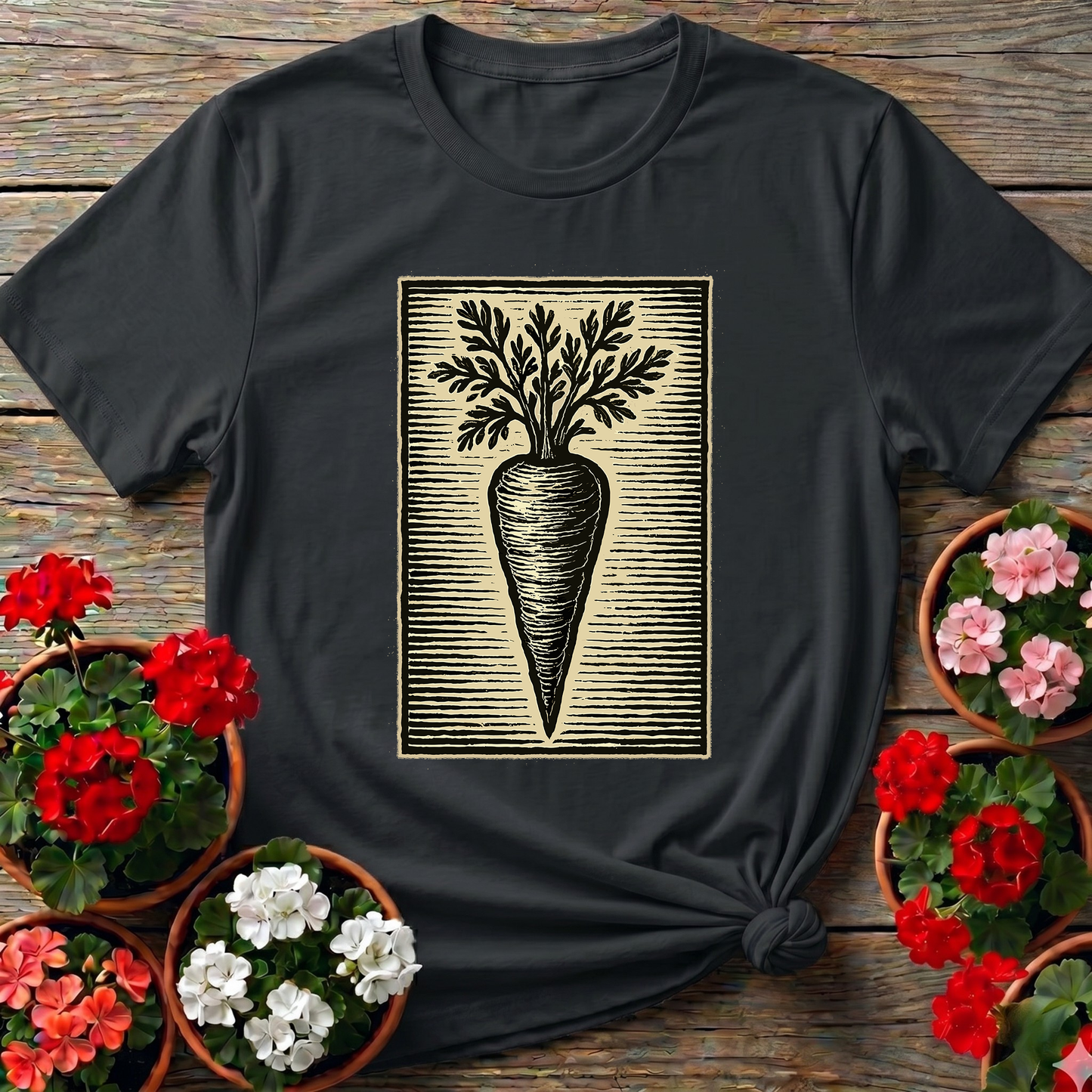 Vintage Linocut Carrot Botanical Art Tee