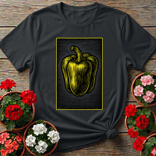 Yellow Bell Pepper Vintage Woodcut Gardening T-Shirt