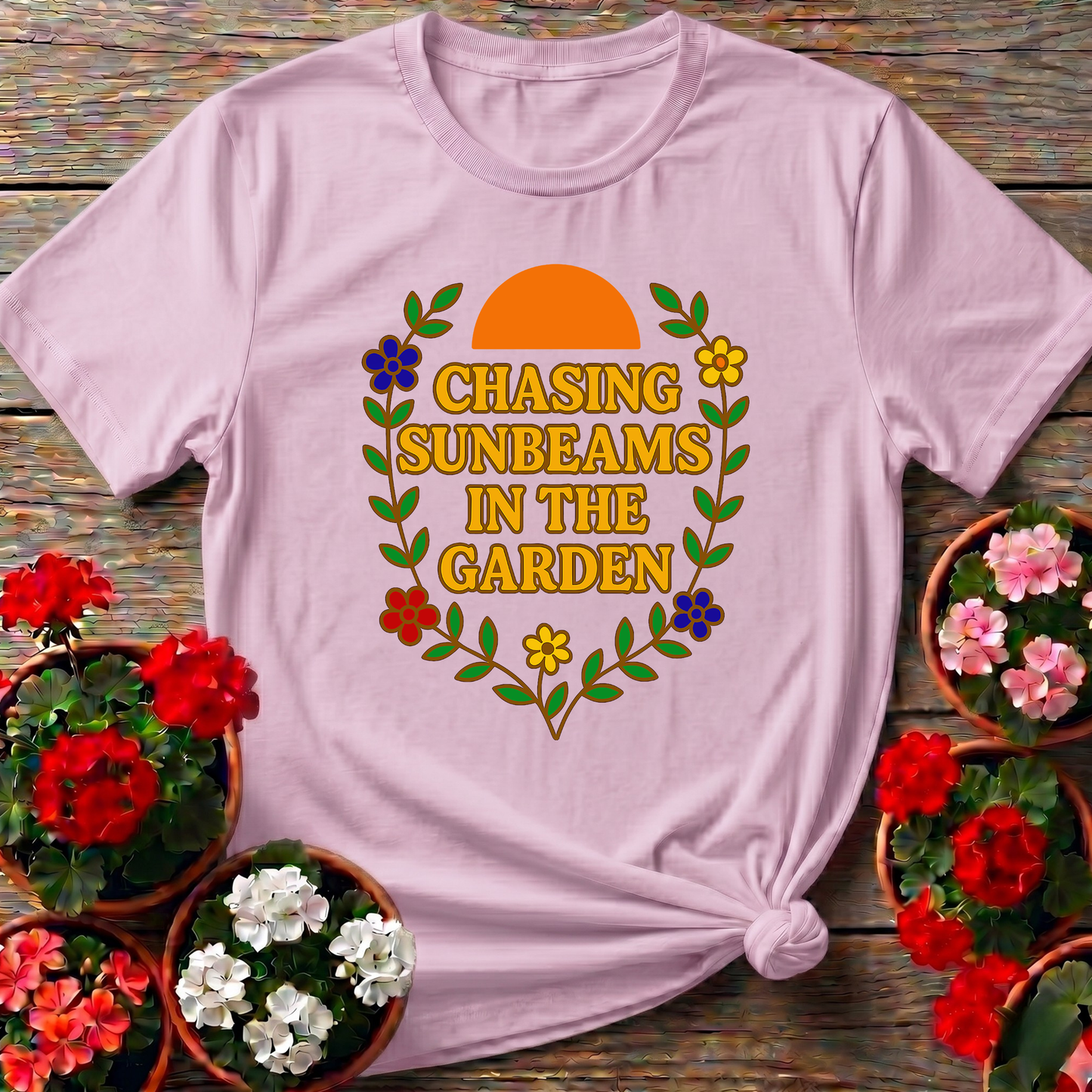 Chasing Sunbeams in the Garden Floral Gardening Tee