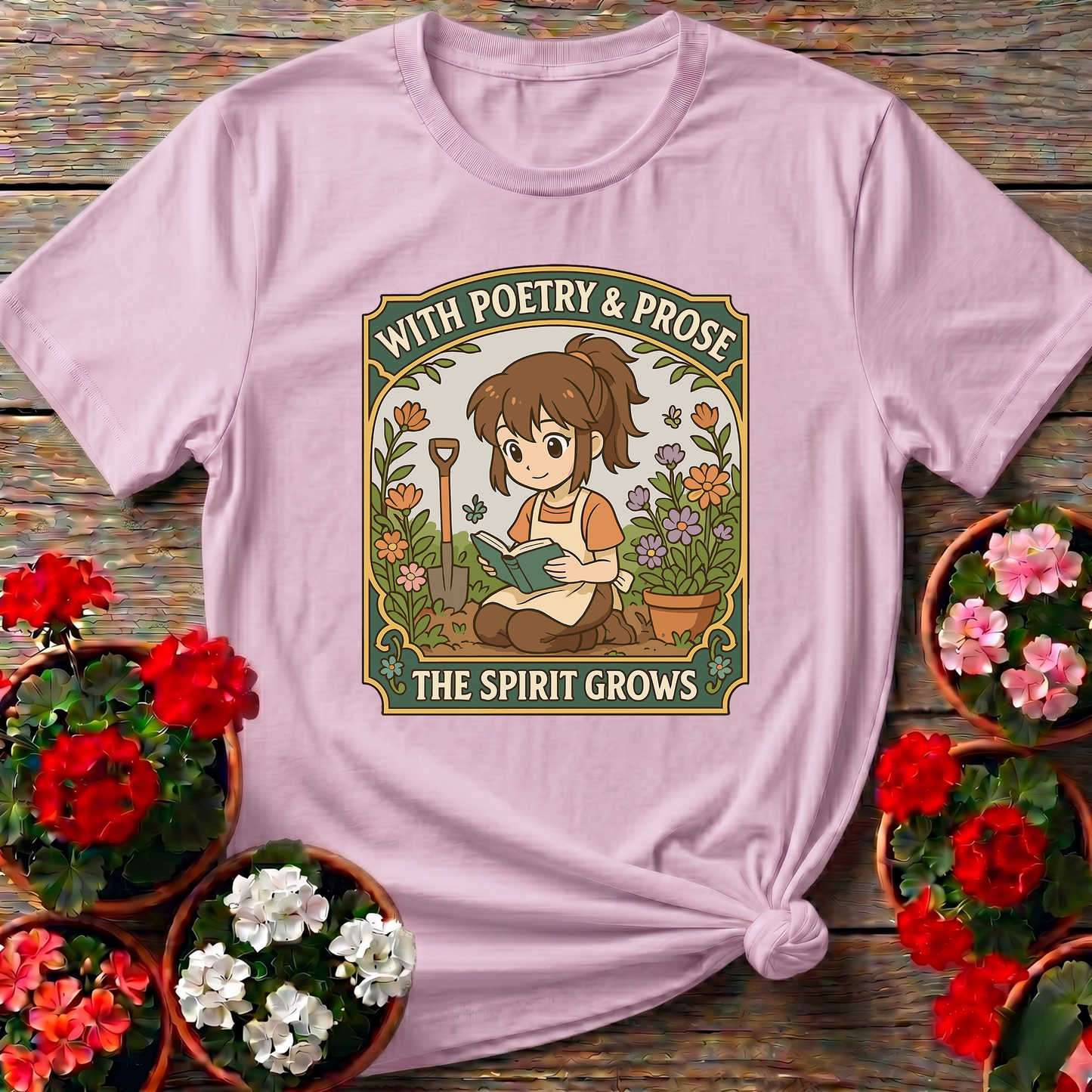 With Poetry and Prose the Spirit Grows Gardening Tee