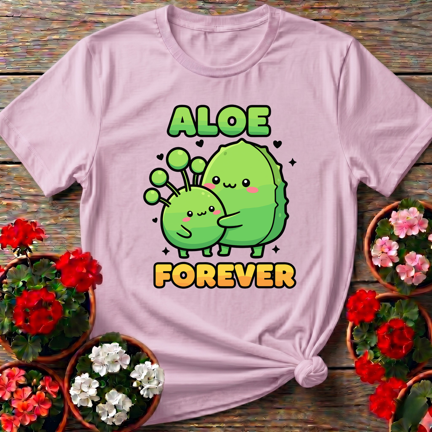 Aloe Forever Cute Kawaii Plant Hug Gardening T-Shirt