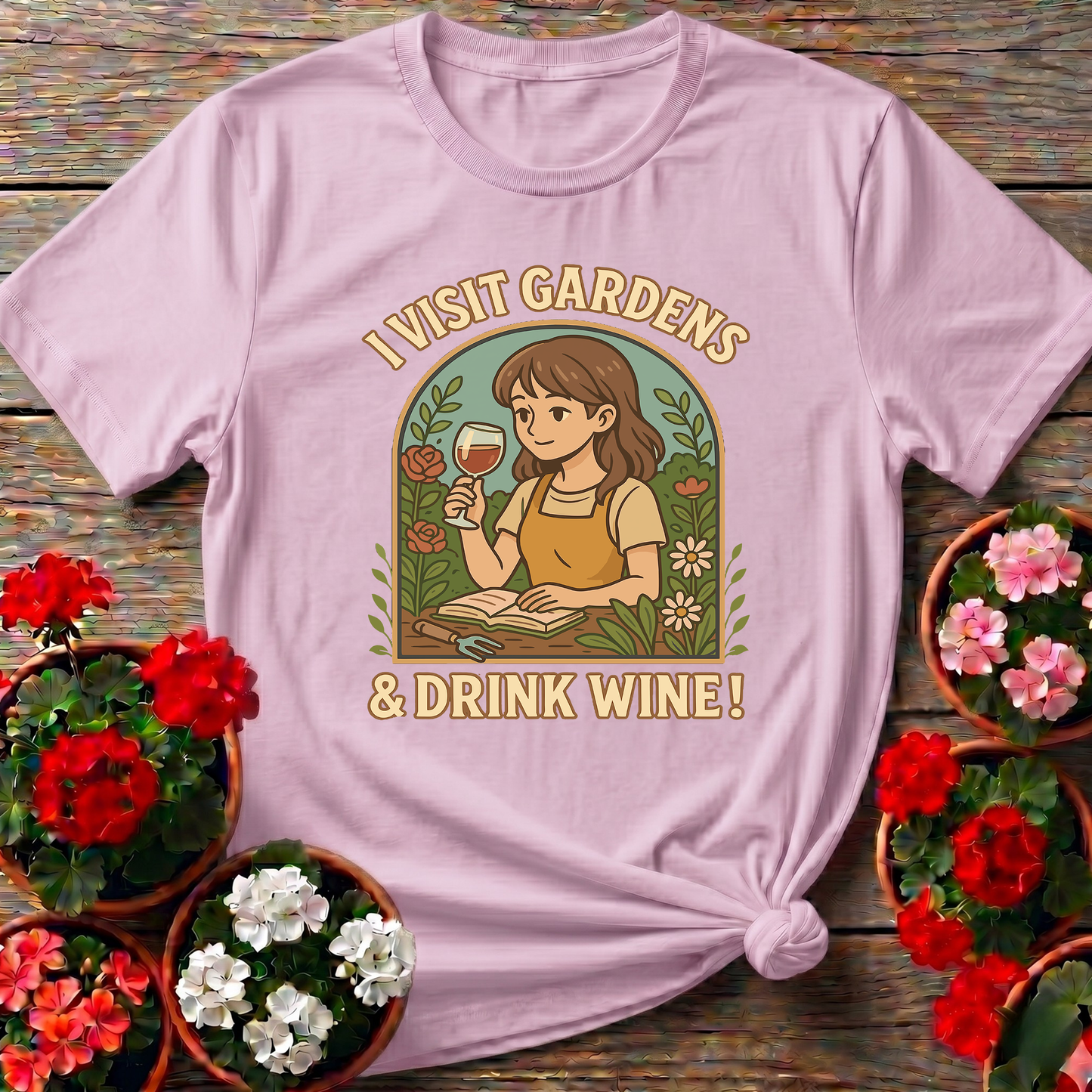 I Visit Gardens and Drink Wine Funny Gardening T-Shirt