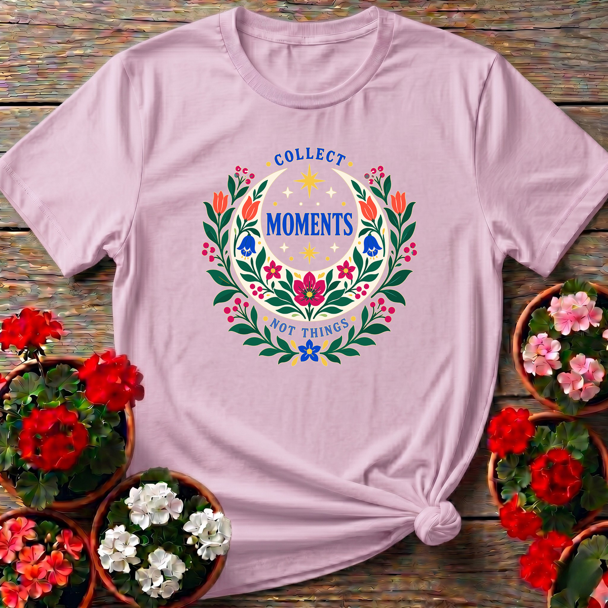 Collect Moments Not Things Floral Moon Gardening Tee