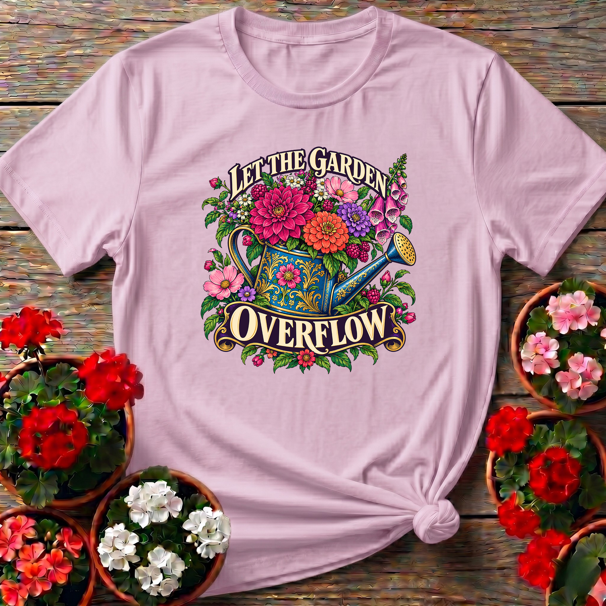 Let the Garden Overflow Floral Watering Can Gardening Tee