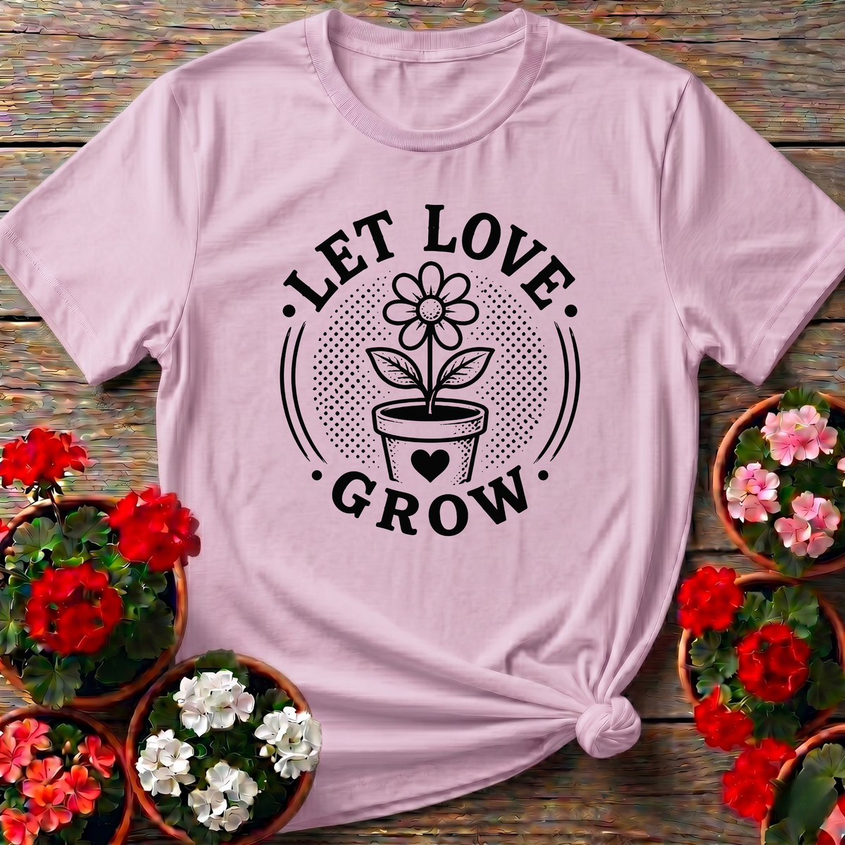 Let Love Grow Flower Pot Gardening T-Shirt