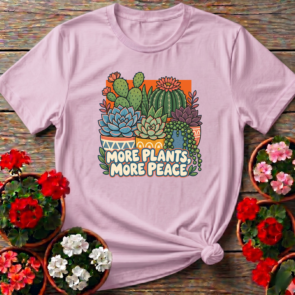 More Plants More Peace Succulent Cactus Gardening T-Shirt
