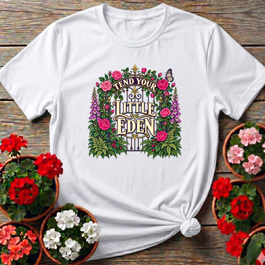 Tend Your Little Eden Floral Garden Gate T-Shirt