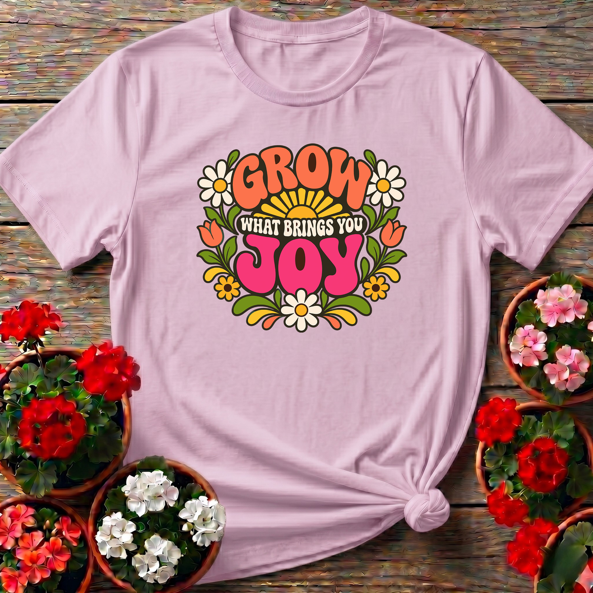 Grow What Brings You Joy Retro Floral Gardening Tee