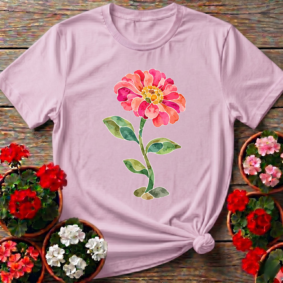 Watercolor Hollyhock Flower Gardening Tee