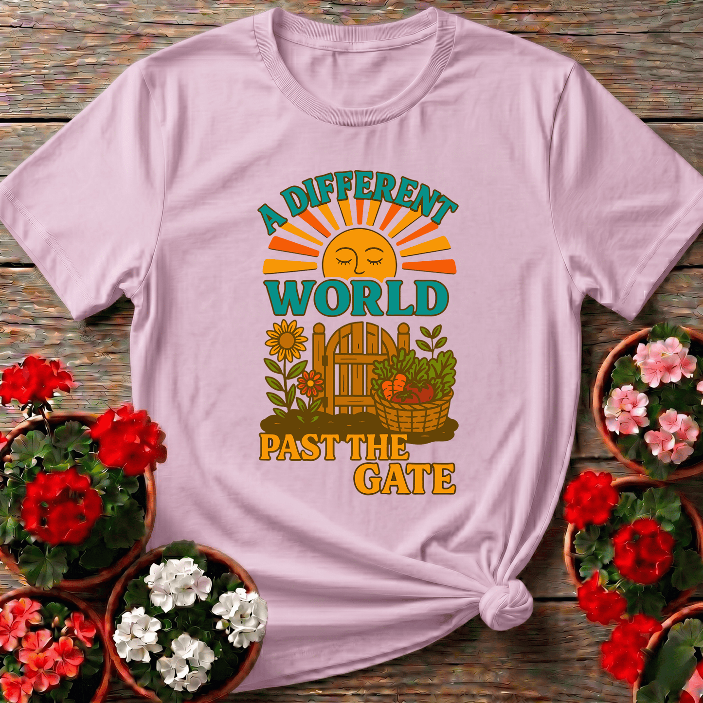 A Different World Past The Gate Vintage Garden Sanctuary Tee - GardeningTshirts
