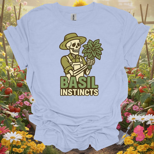 "Basil Instincts" Funny Skeleton Gardener T-Shirt - GardeningTshirts