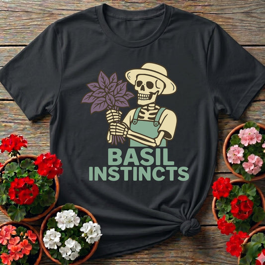 Basil Instincts Skeleton Gardener T-shirt - GardeningTshirts