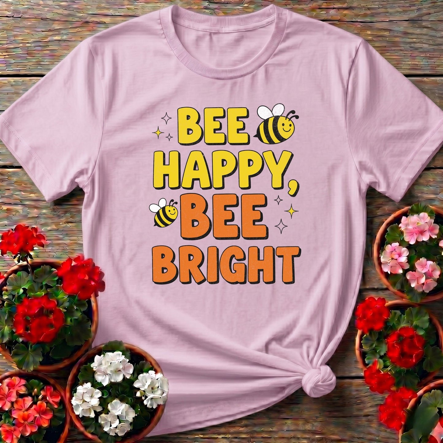 Bee Happy Bee Bright Vintage Style Tee - GardeningTshirts