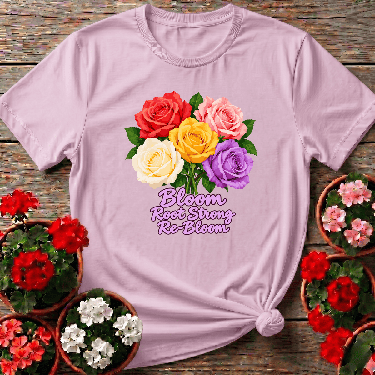 Bloom Root Strong Re-Bloom Colorful Rose Bouquet Tee - GardeningTshirts
