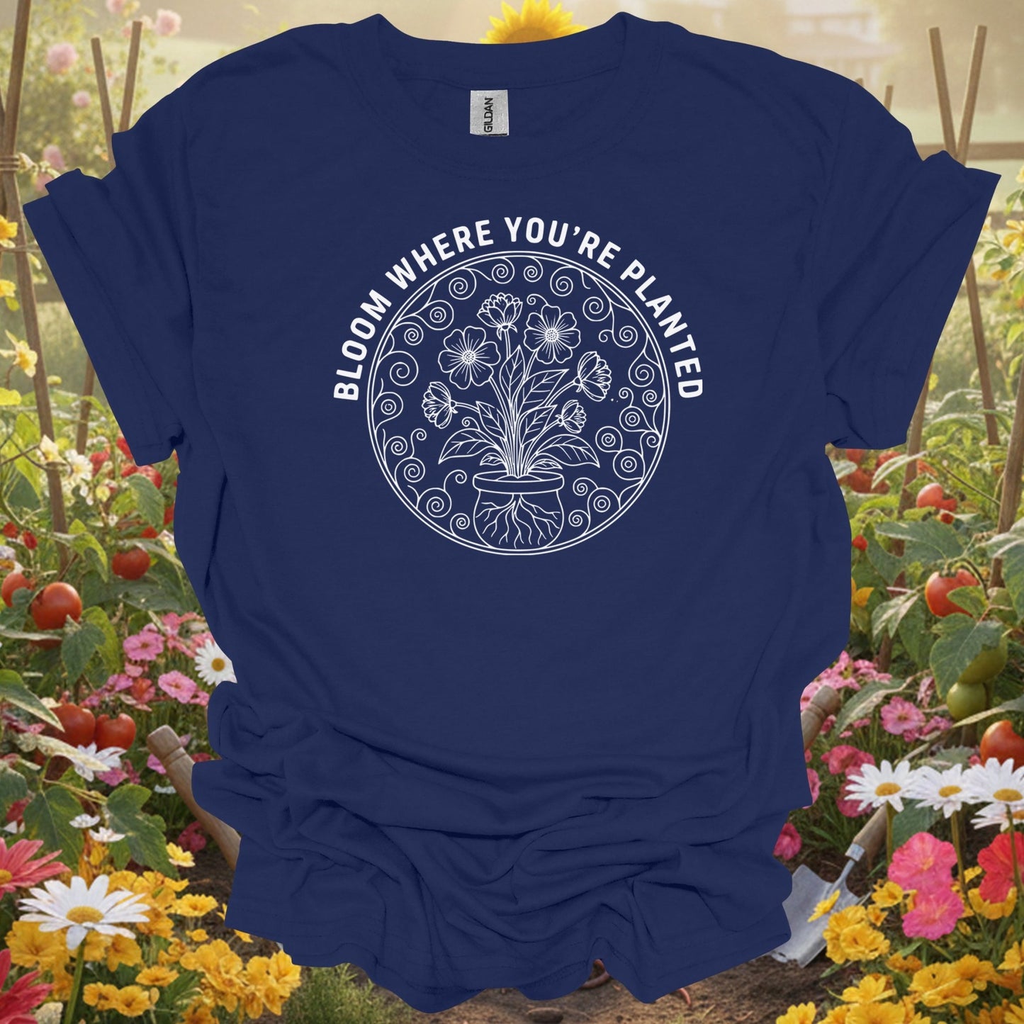 Bloom Where You Are Planted Black Botanical Garden Shirt – Elegant Floral Line Art for Gardeners - GardeningTshirts