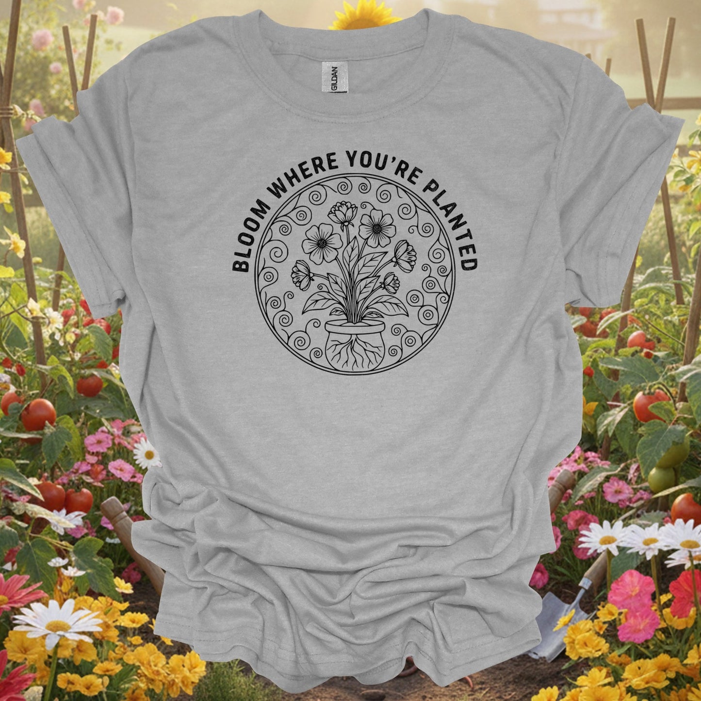 Bloom Where You Are Planted Black Botanical Garden Shirt – Elegant Floral Line Art for Gardeners - GardeningTshirts