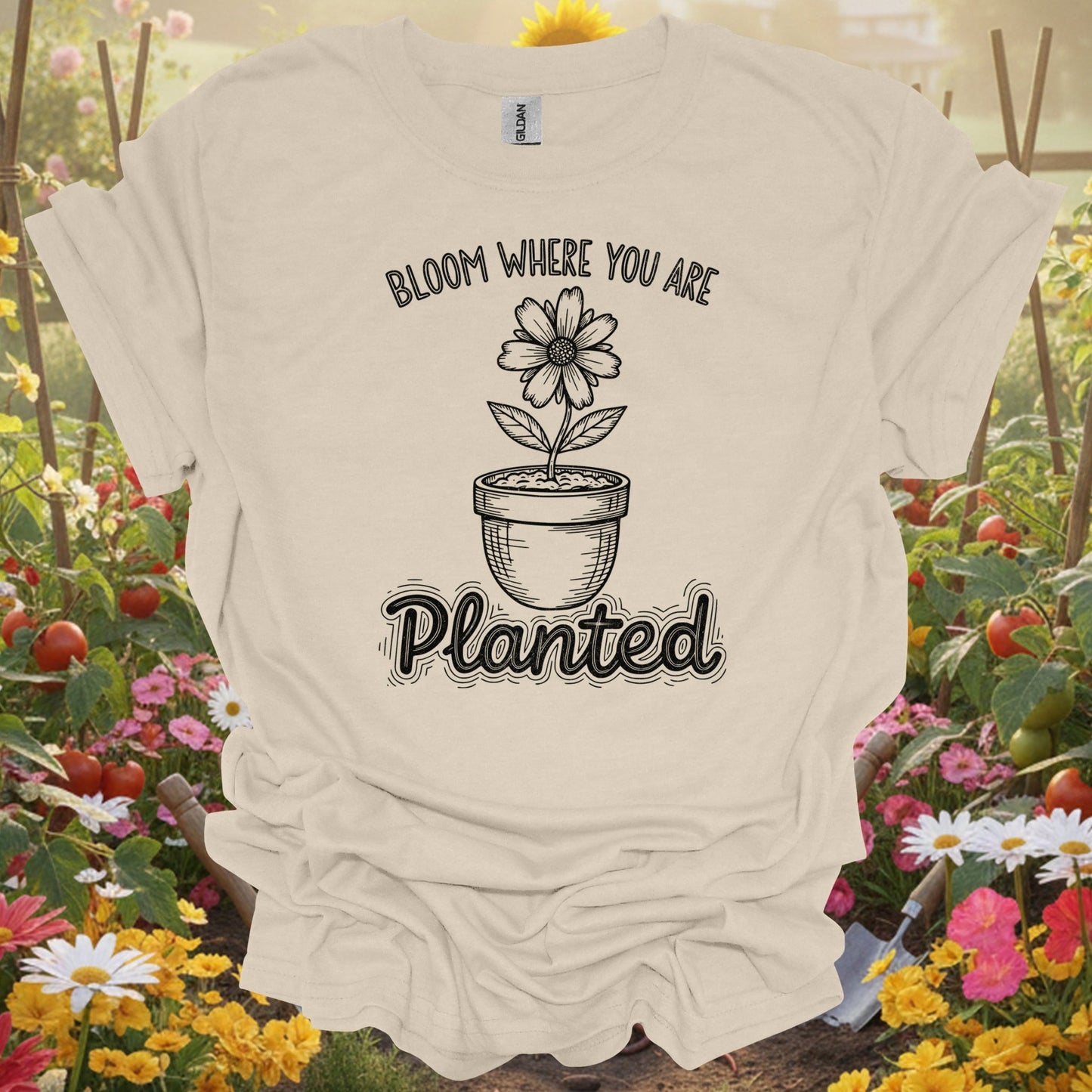 "Bloom Where You Are Planted" Inspirational T-Shirt - GardeningTshirts
