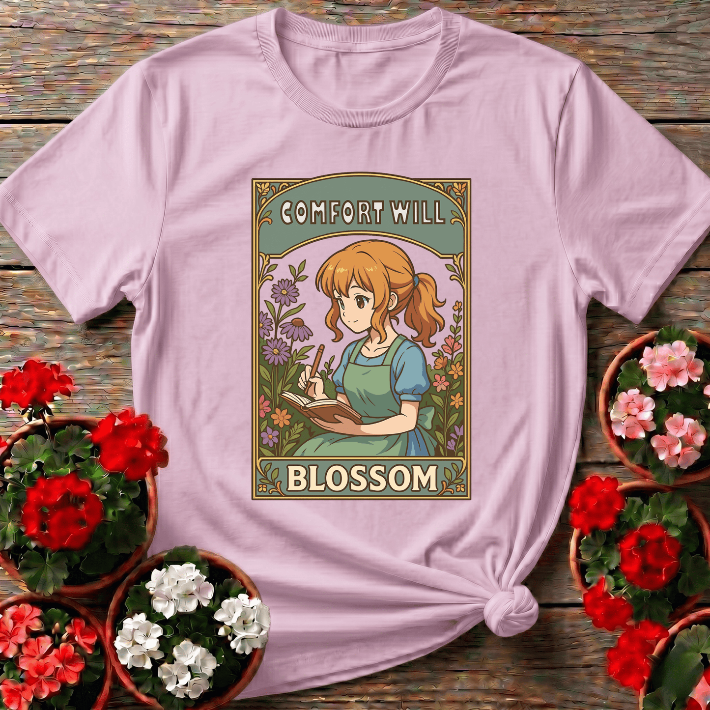 Comfort Will Blossom Anime Girl Gardening Apparel - GardeningTshirts
