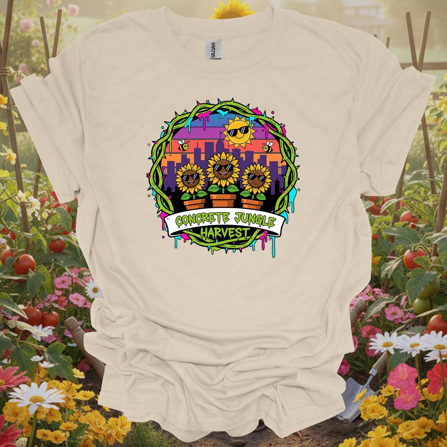 Concrete Jungle Harvest Urban Gardening Sunflower T-Shirt - GardeningTshirts
