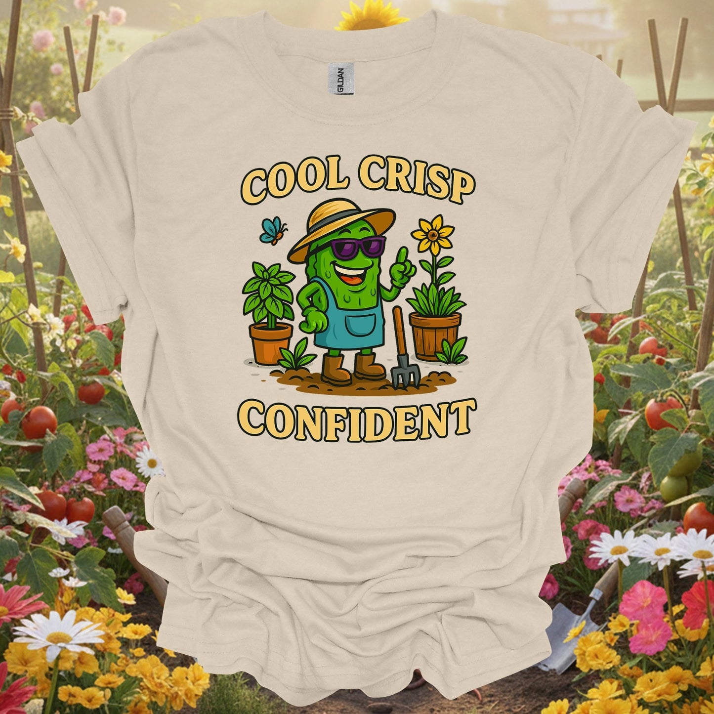 Natural tshirt showing cool crisp confident funny pickle t shirt for people who love plants