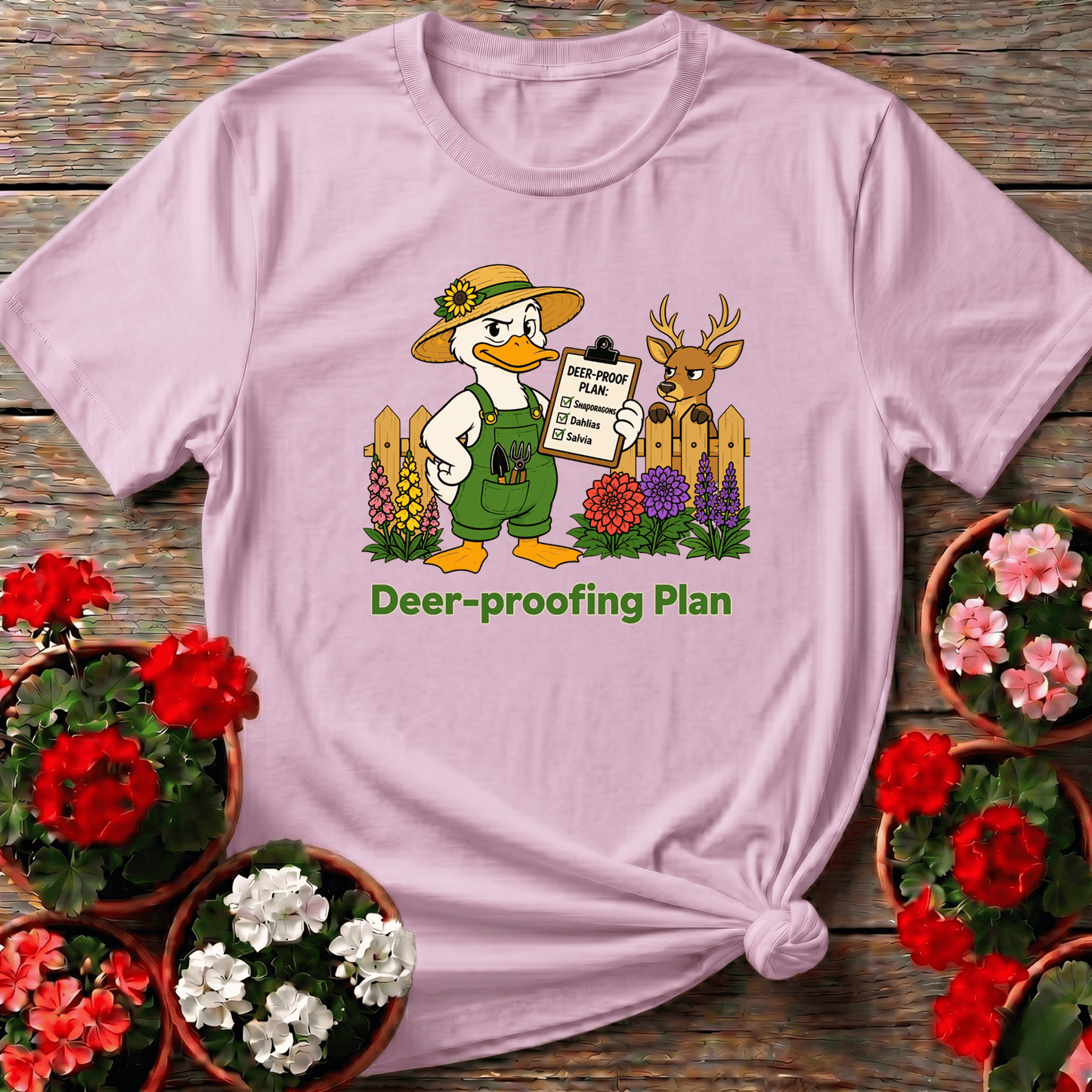 Deer-Proof Plan Funny Gardener Duck Gardening T-Shirt - GardeningTshirts