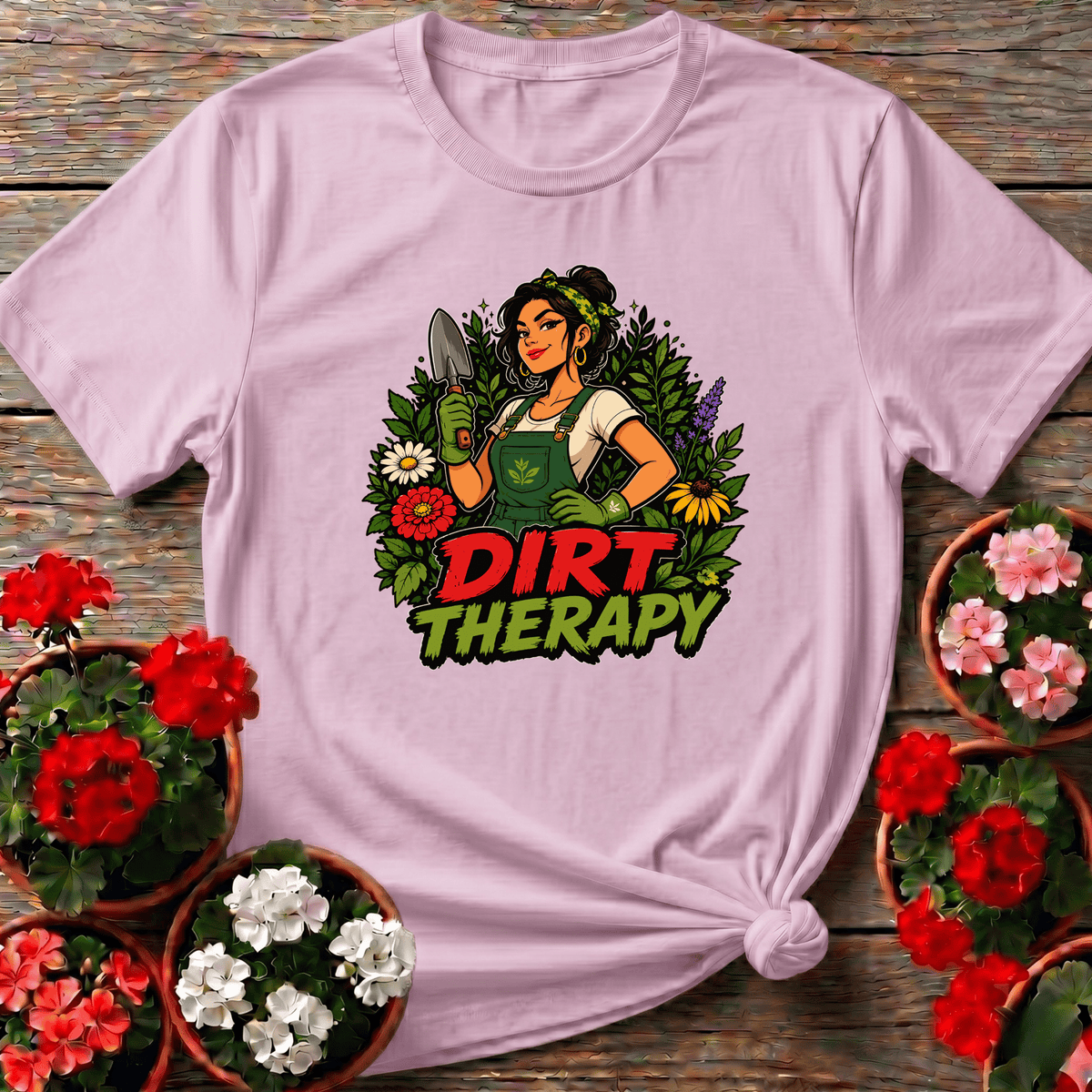 Dirt Therapy Gardener Woman Floral Gardening T-Shirt - GardeningTshirts