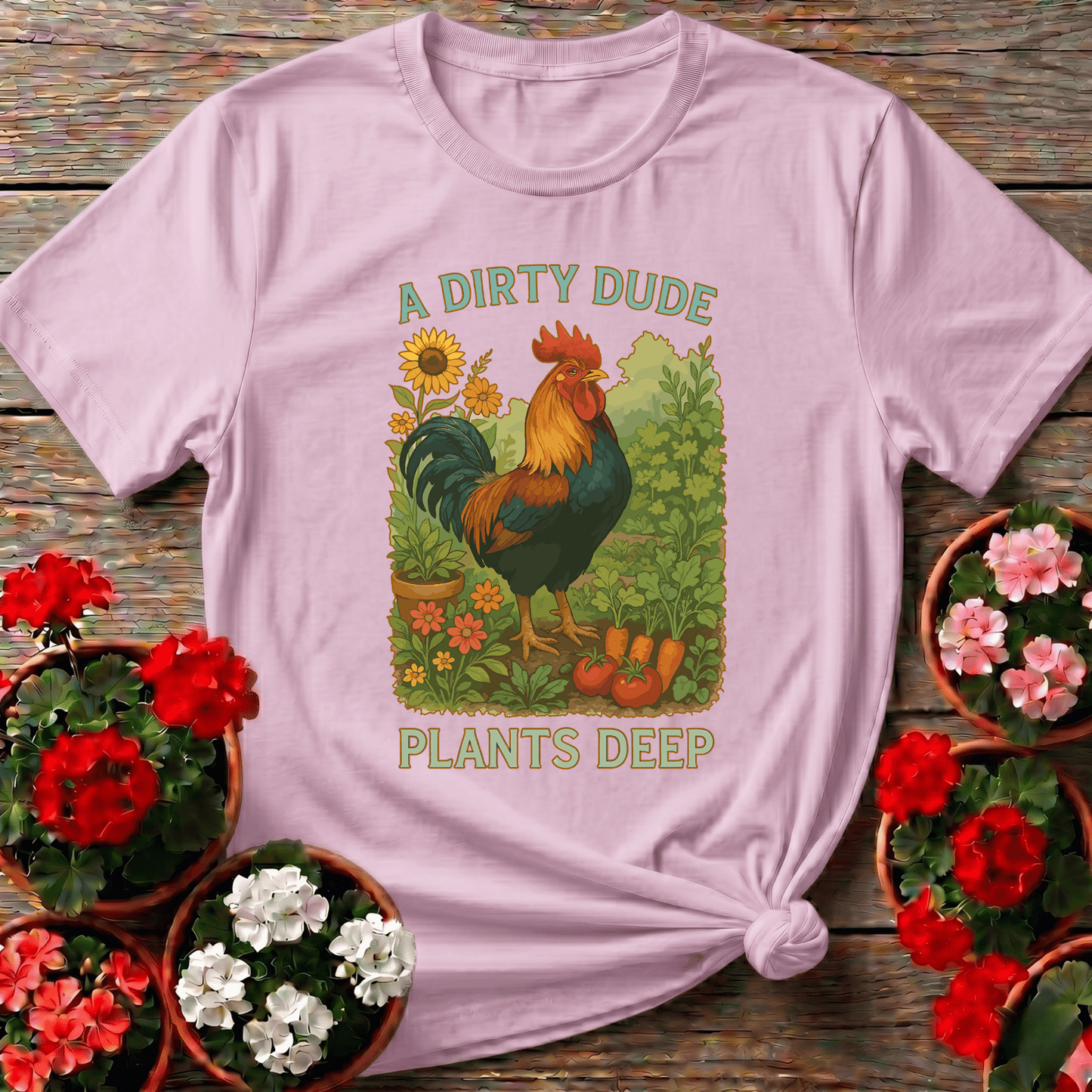 Dirty Dude Plants Deep Dapper Rooster Statement Tee - GardeningTshirts