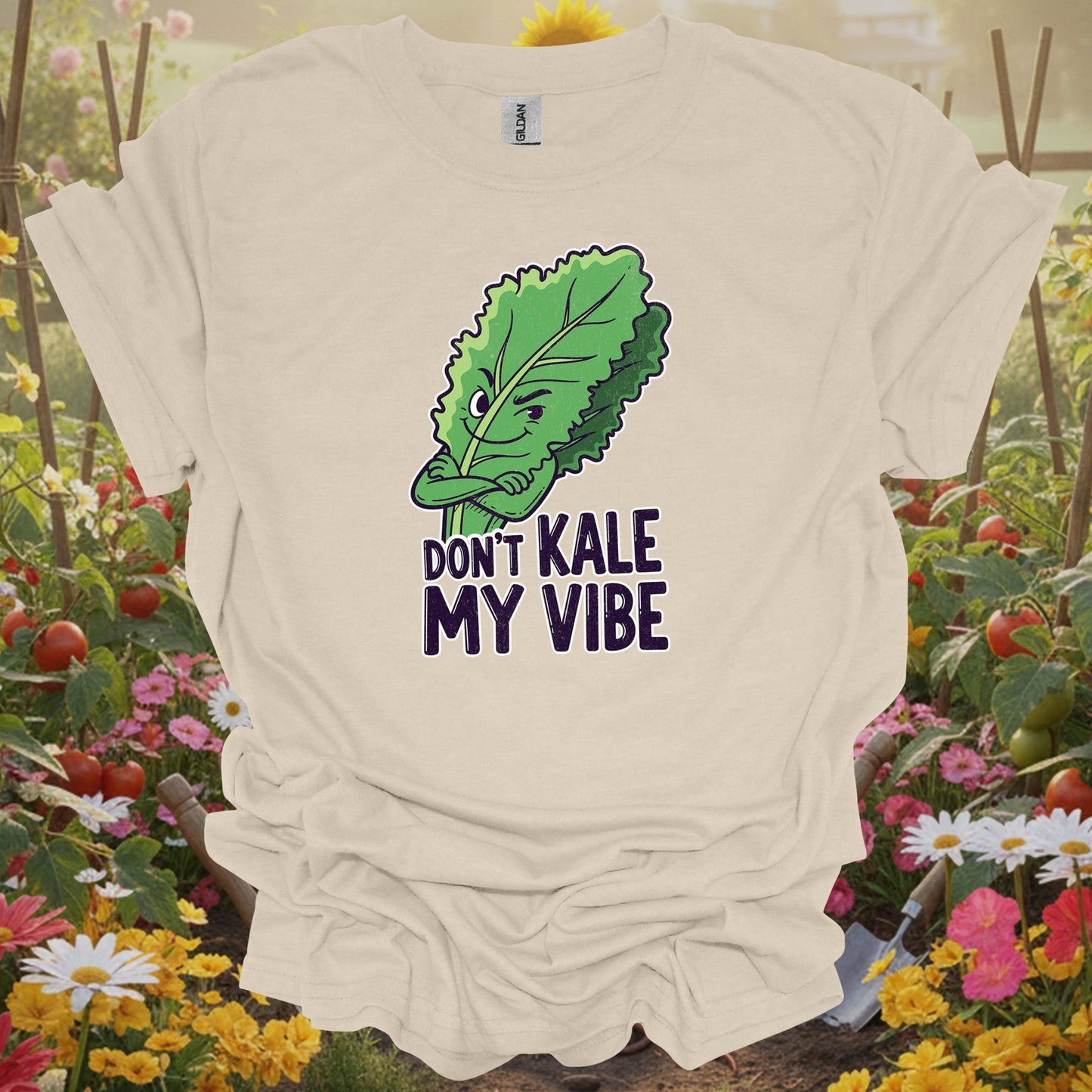 Natural tshirt showing dont kale my vibe funny vegetable for people who love plants