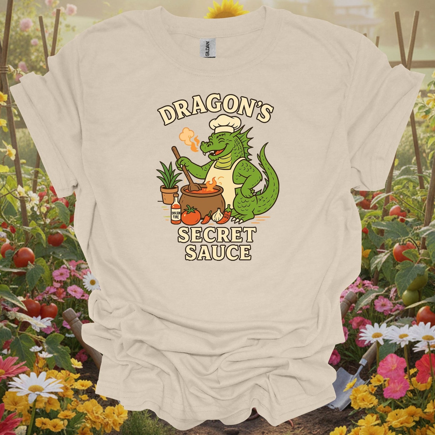 Natural tshirt showing dragons secret sauce funny chef gardener for people who love plants