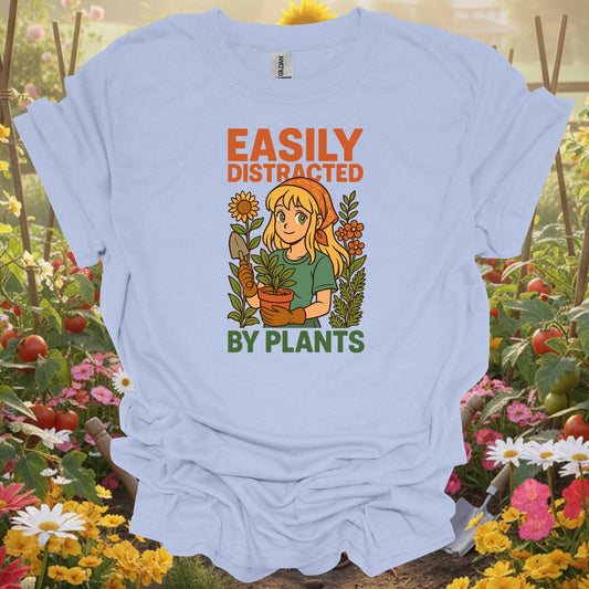 Light Blue tee showing easily distracted by plants anime gardener for plant lovers