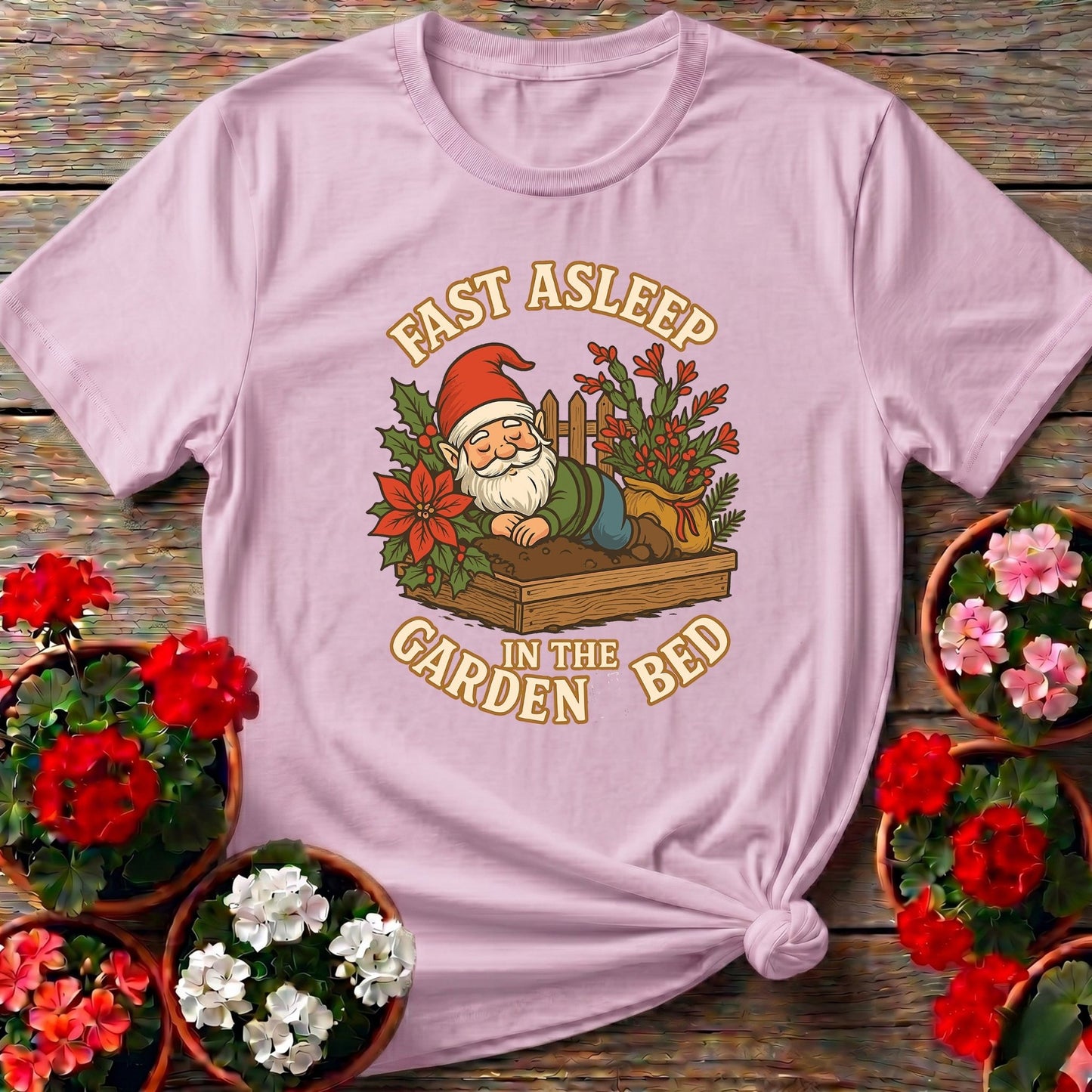 Fast Asleep In The Garden Bed Gnome Tee - GardeningTshirts
