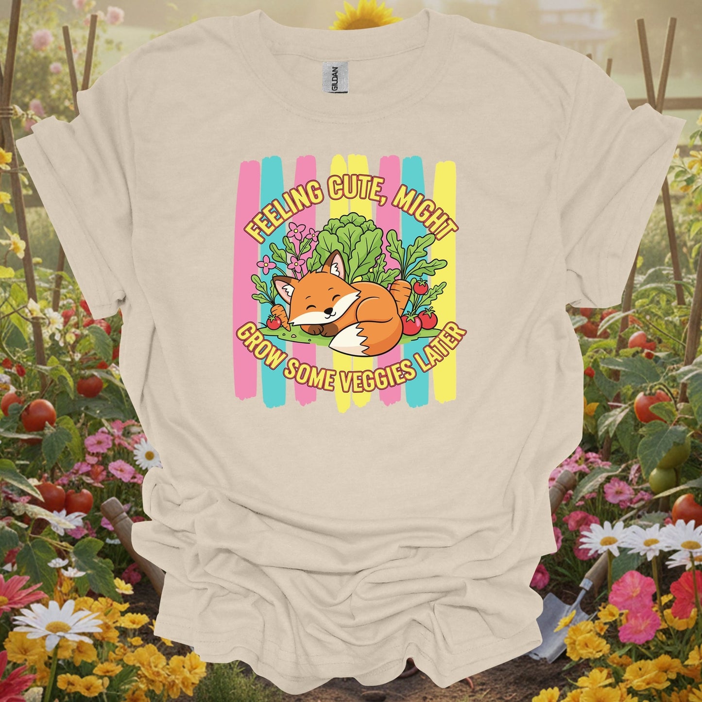 Natural tshirt showing feeling cute might grow veggies witty fox for people who love plants