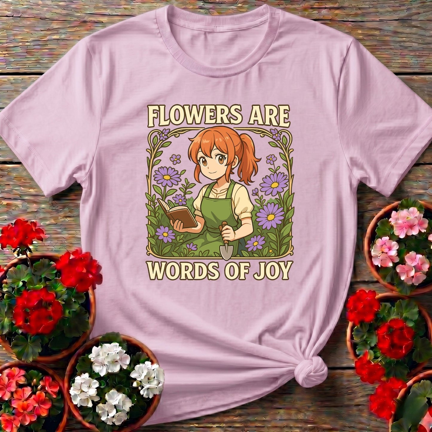 Flowers Are Words Of Joy Anime Peaceful Garden Tee - GardeningTshirts