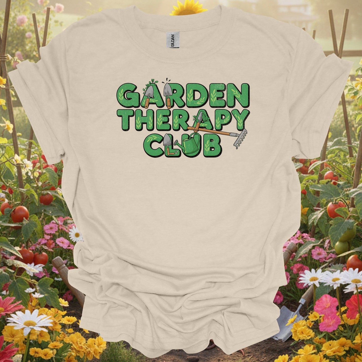 "Garden Therapy Club" Vintage Slogan T-Shirt - GardeningTshirts