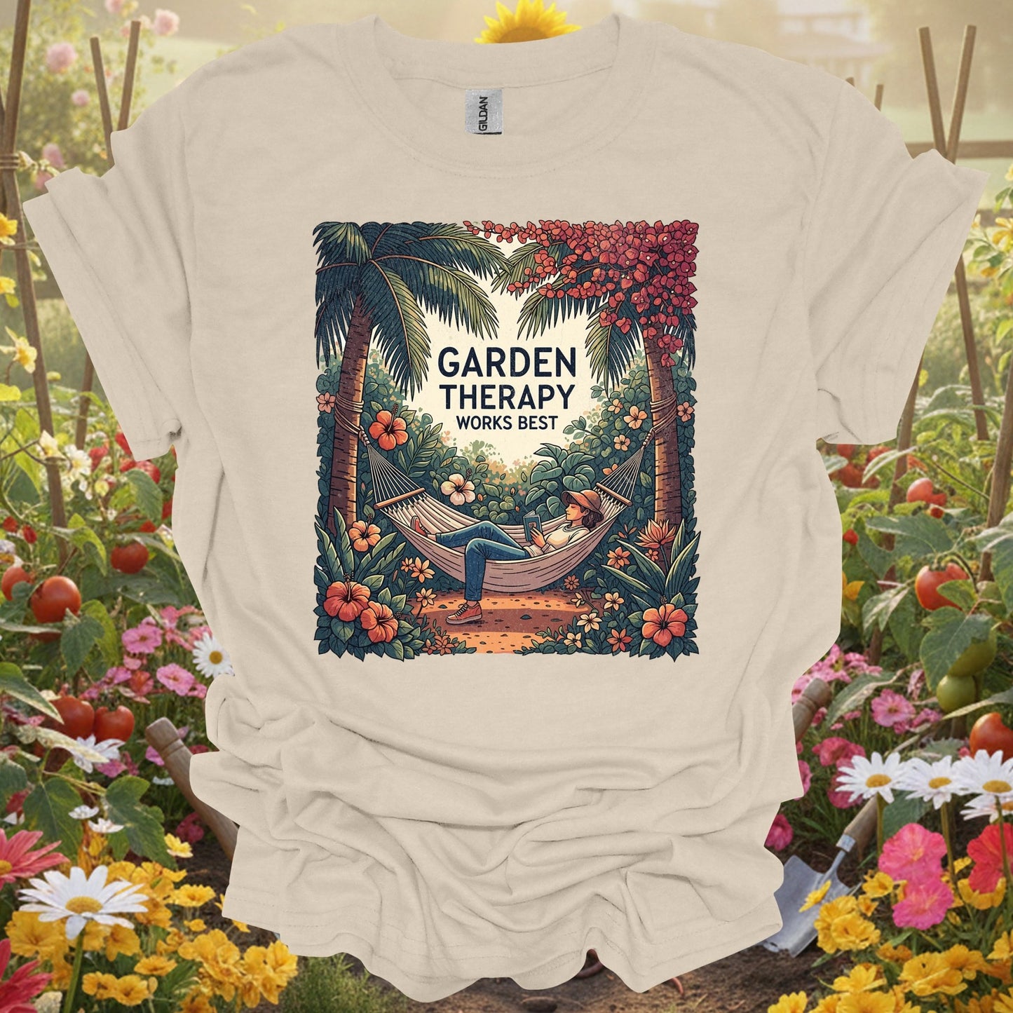 "Garden Therapy Works Best" Aesthetic Wellness Gardener Escape Shirt - GardeningTshirts